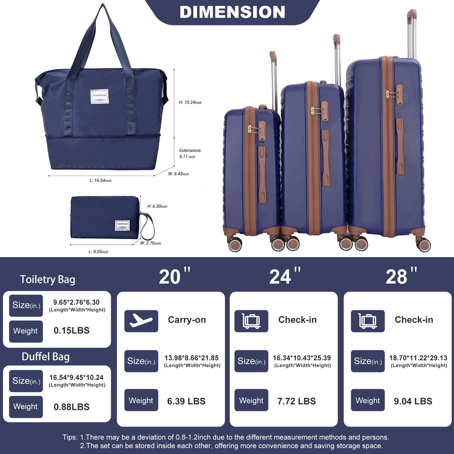 5 Piece Set Hardshell Carry On Luggage Set With Tsa Lock