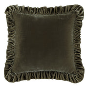 Stella - Faux Silk Velvet Ruffled Euro Sham - Fern Green