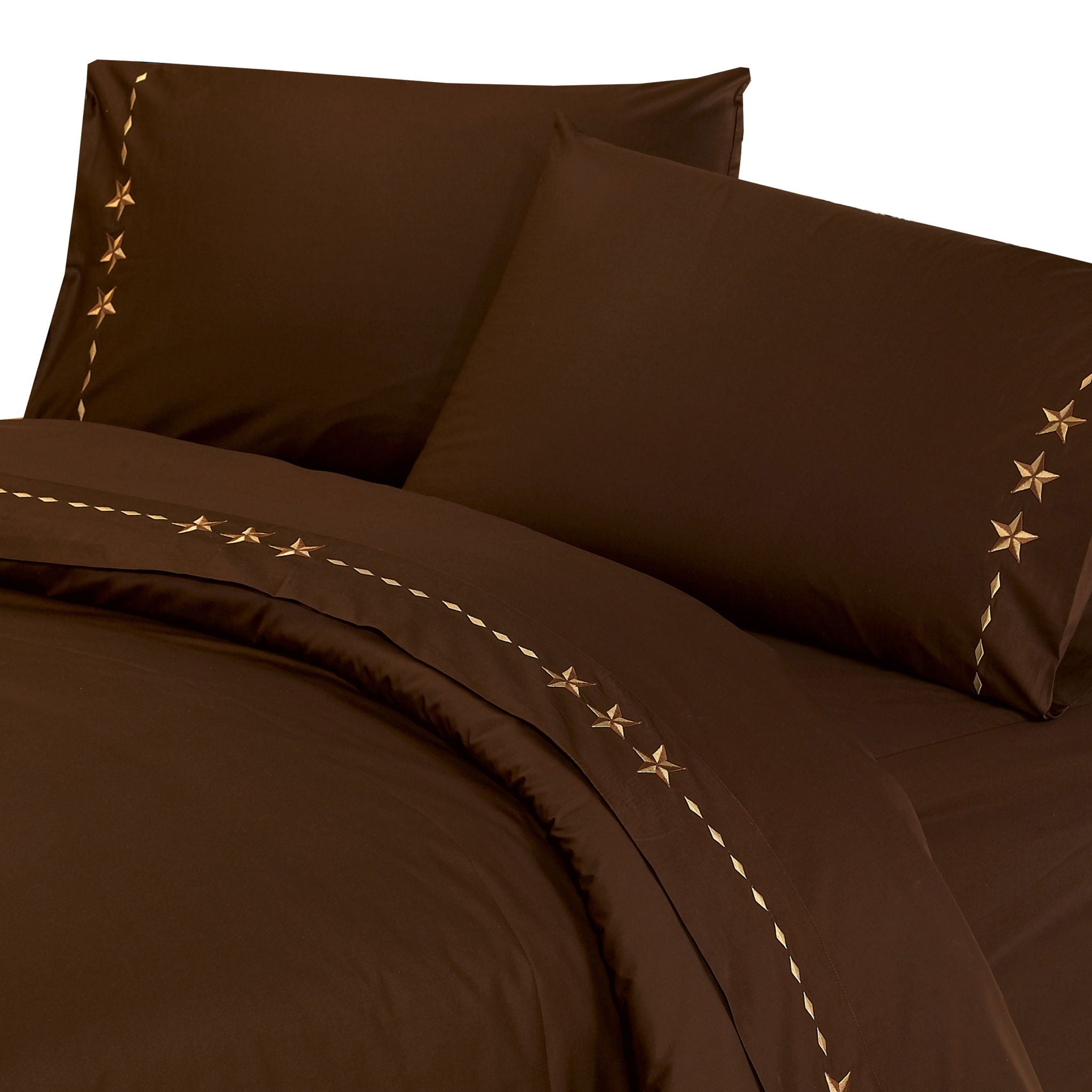 Star Sheet - Full 350TC Embroidered Star Sheet Set (Set of 4) - Chocolate