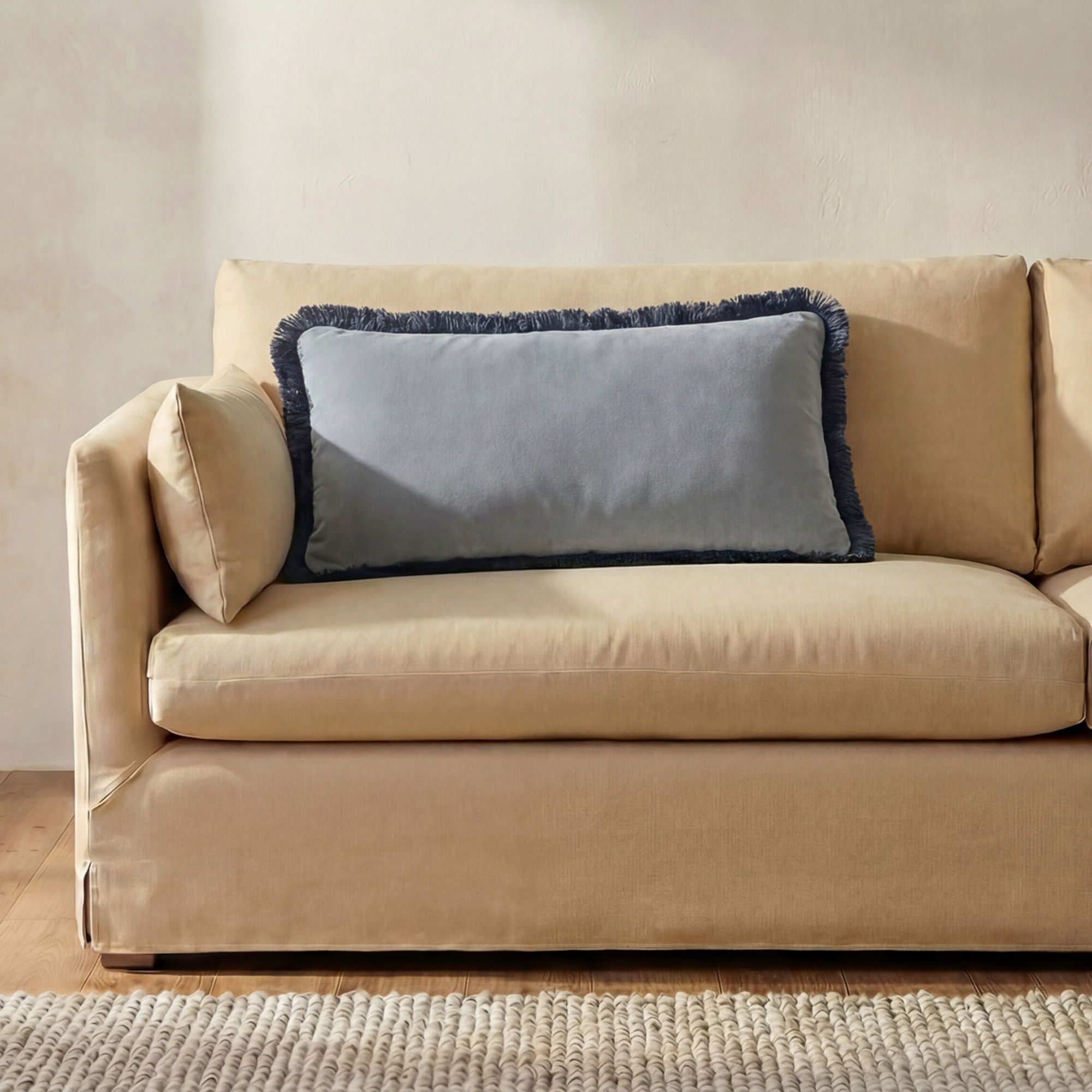 Yasmin - Lumbar Cushion Faux Mohair - Light Blue