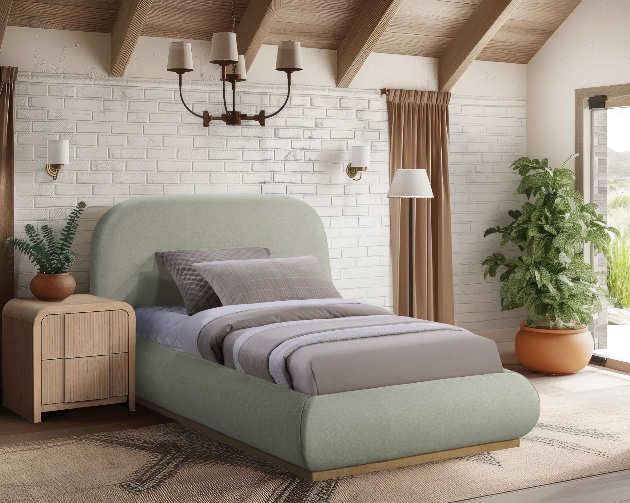 Vaughn - Chenille Bed With Natural Base