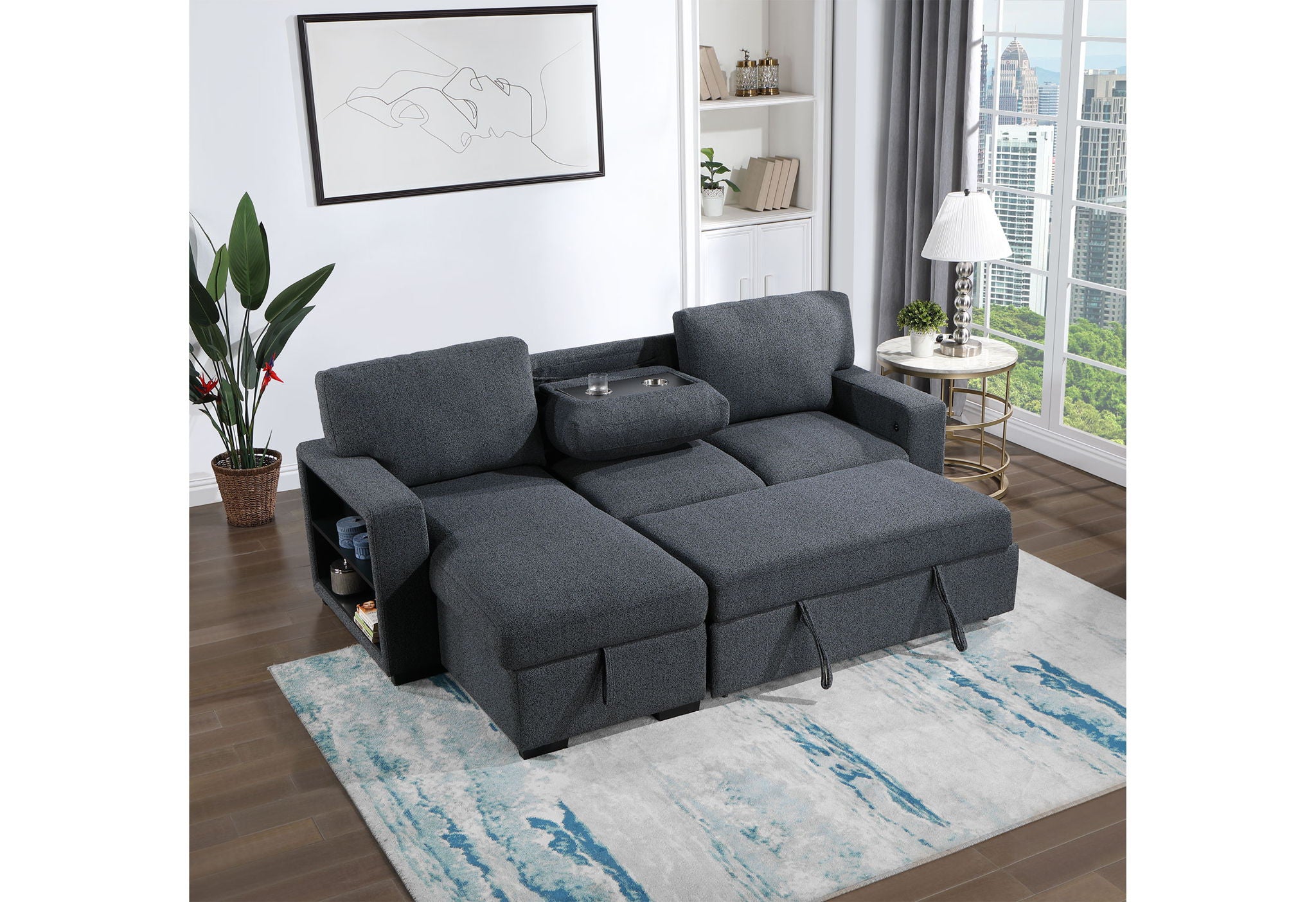 U0202 - Pull Out Sofa Bed - Dark Gray
