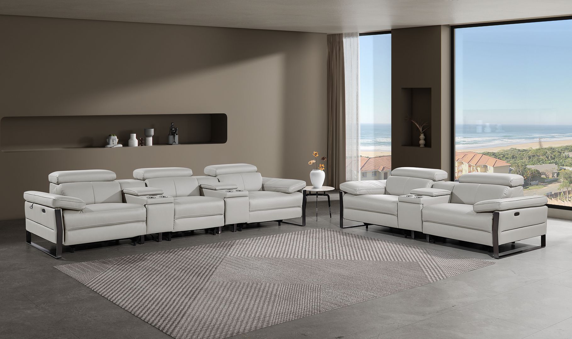1246 - Modular Power Reclining Dual Console Sofa And Console Loveseat Set With Power Headrests