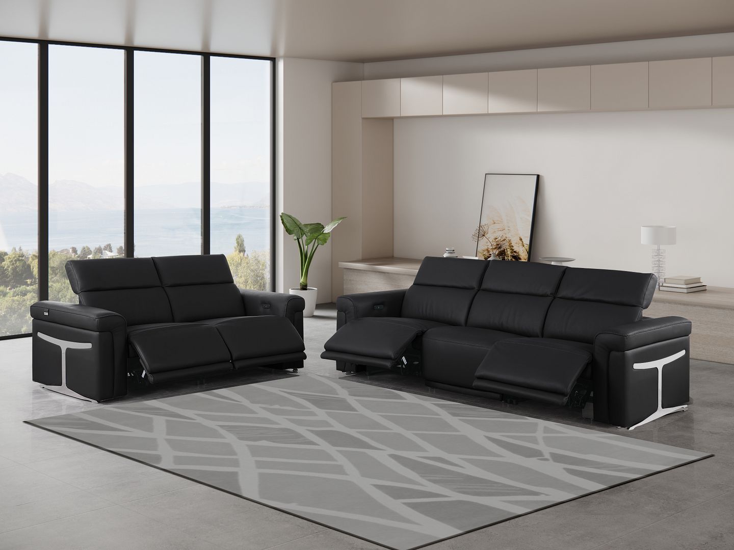 1126 - 5-Piece Modular Power Reclining Sofa And Loveseat Set In With 4 Power Recliners & Power Headrests