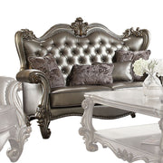 Versailles - Loveseat With 4 Pillows - Silver Synthetic Leather & Antique Platinum