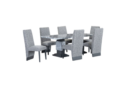 D1212 - 7 Piece Dining Room Set (Dining Table And 6 Dining Chairs) - Gray / White