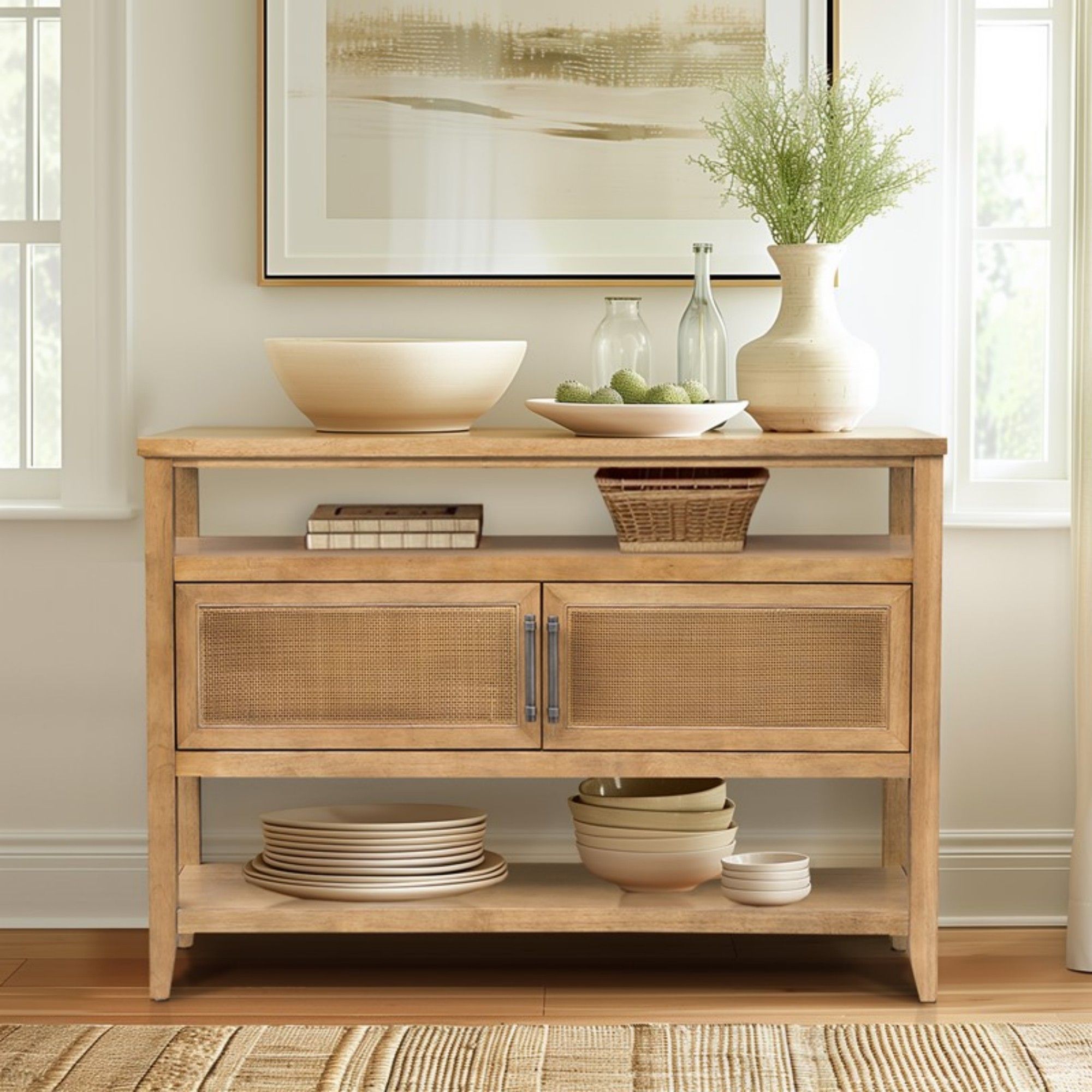 Naomi - 2 Door Storage Console Table With Ample Shelving - Natural