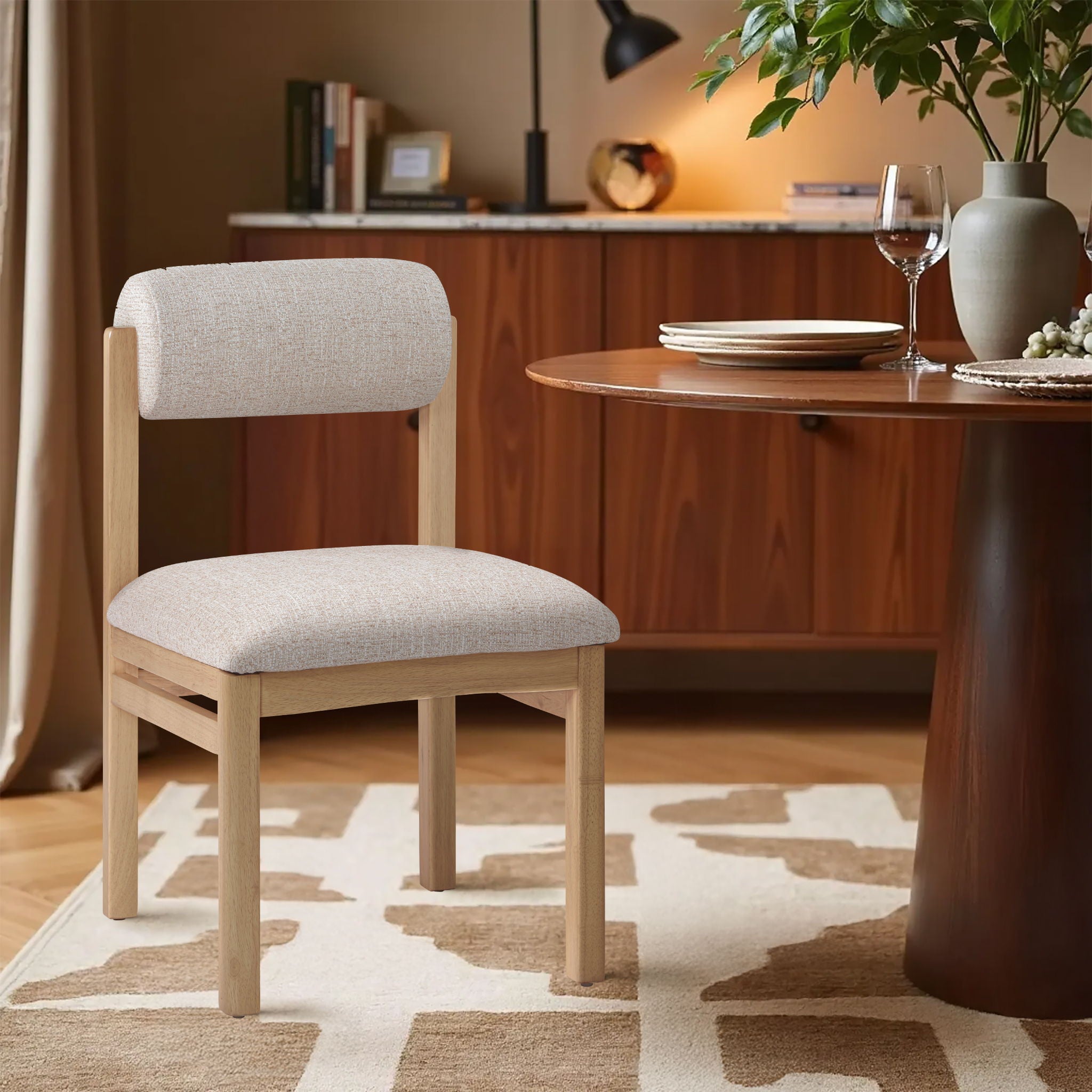 Roundhill - Fabric Dining Chair (Set of 2) - Natural Frame
