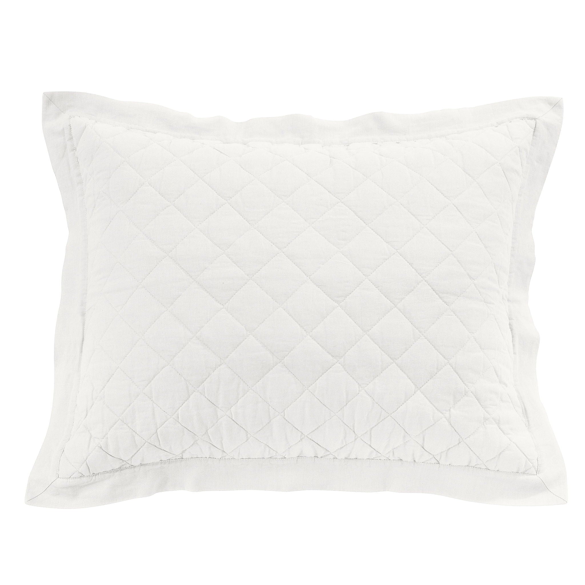 Diamond Linen - Linen Cotton Diamond Quilted Pillow Sham - Vintage White