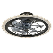 Caged Ceiling Fan & Remote Controlled Dimmable LED Lights, Flush Mount Fan, Low Profile Design - Antique Black