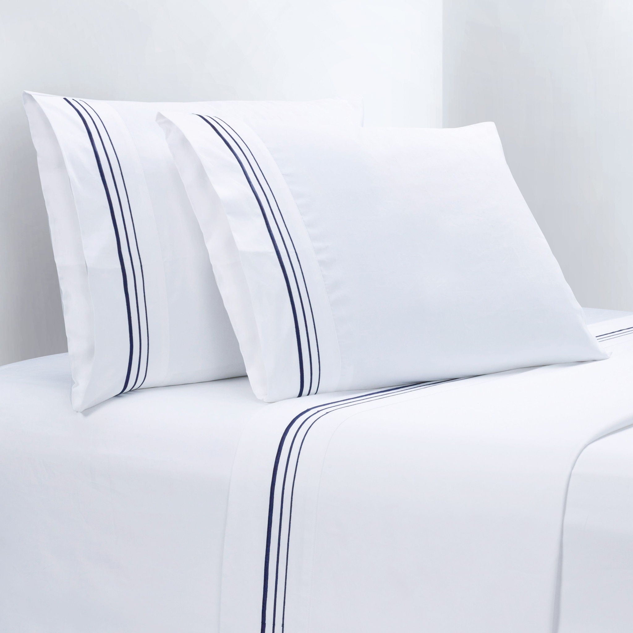 Border Embroidery - King Sheet Set (Set of 4) - Navy