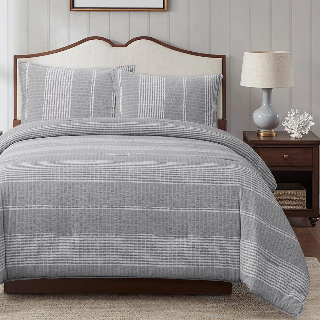 Lane - Queen Stripe Comforter Set (Set of 3) - Gray