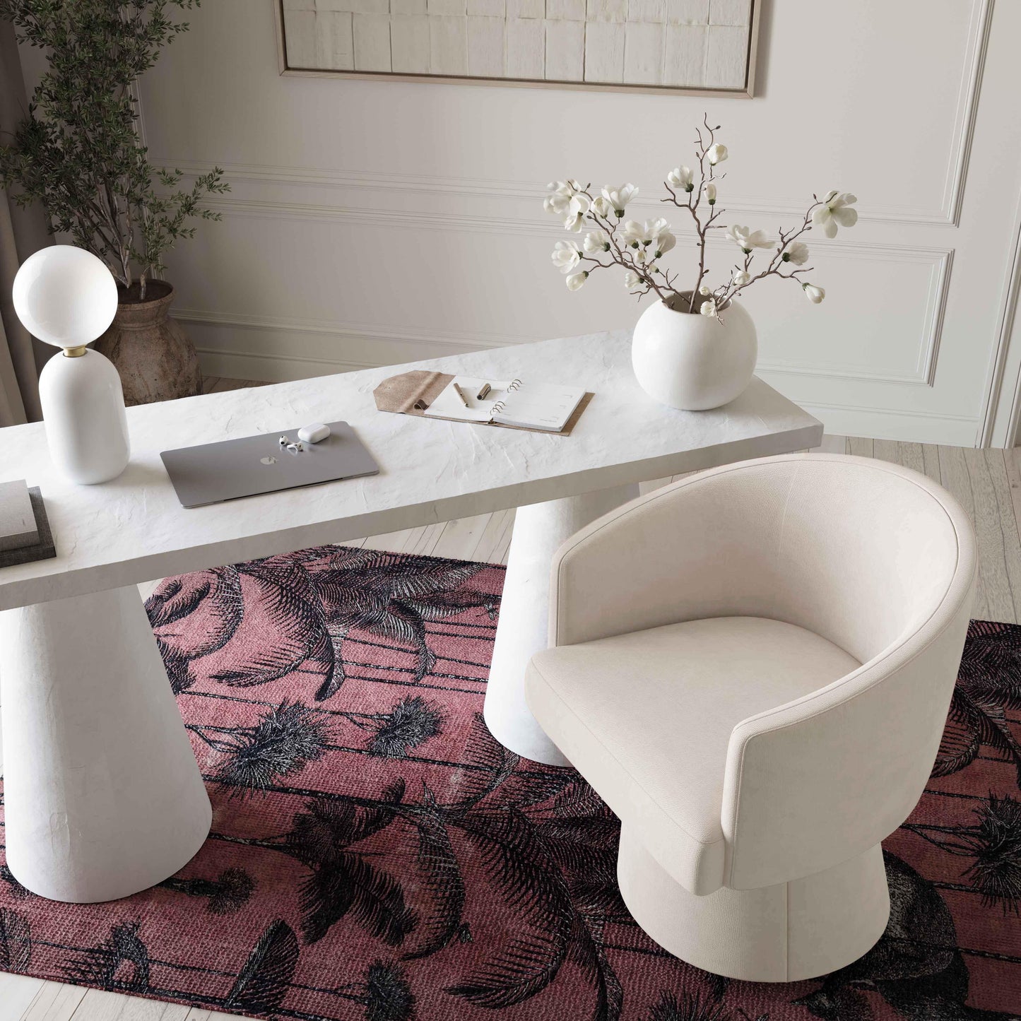 Kristen - Upcycled Chenille Rolling Desk Chair - Cream