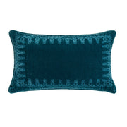 Stella - Faux Silk Velvet Embroidered Lumbar Pillow - Teal