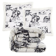 Campfire - Ranch Life Western Toile Campfire Sherpa Throw Set (Set of 3) - Black