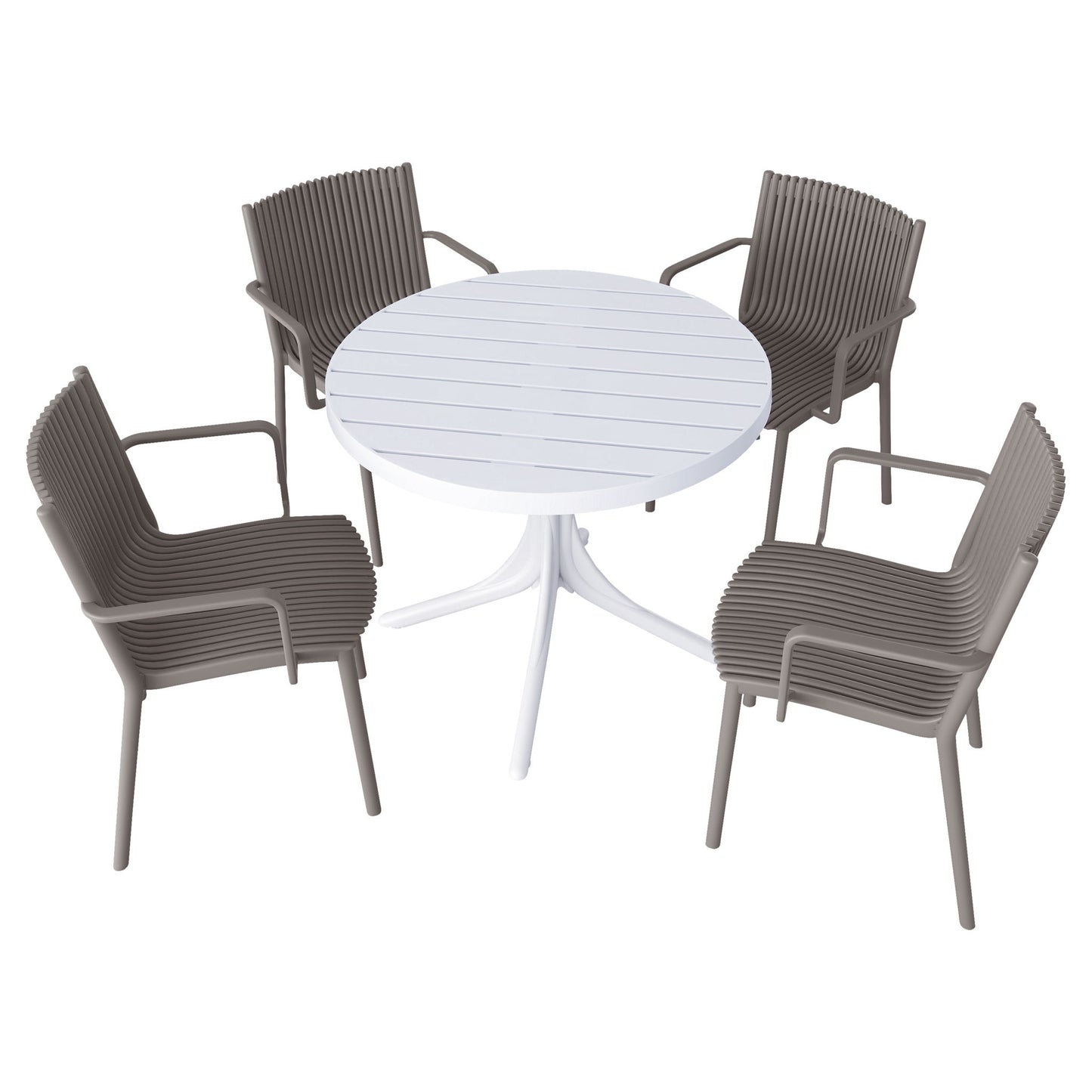 4 Modern Stackable Plastic Armchair Matched With Round Table