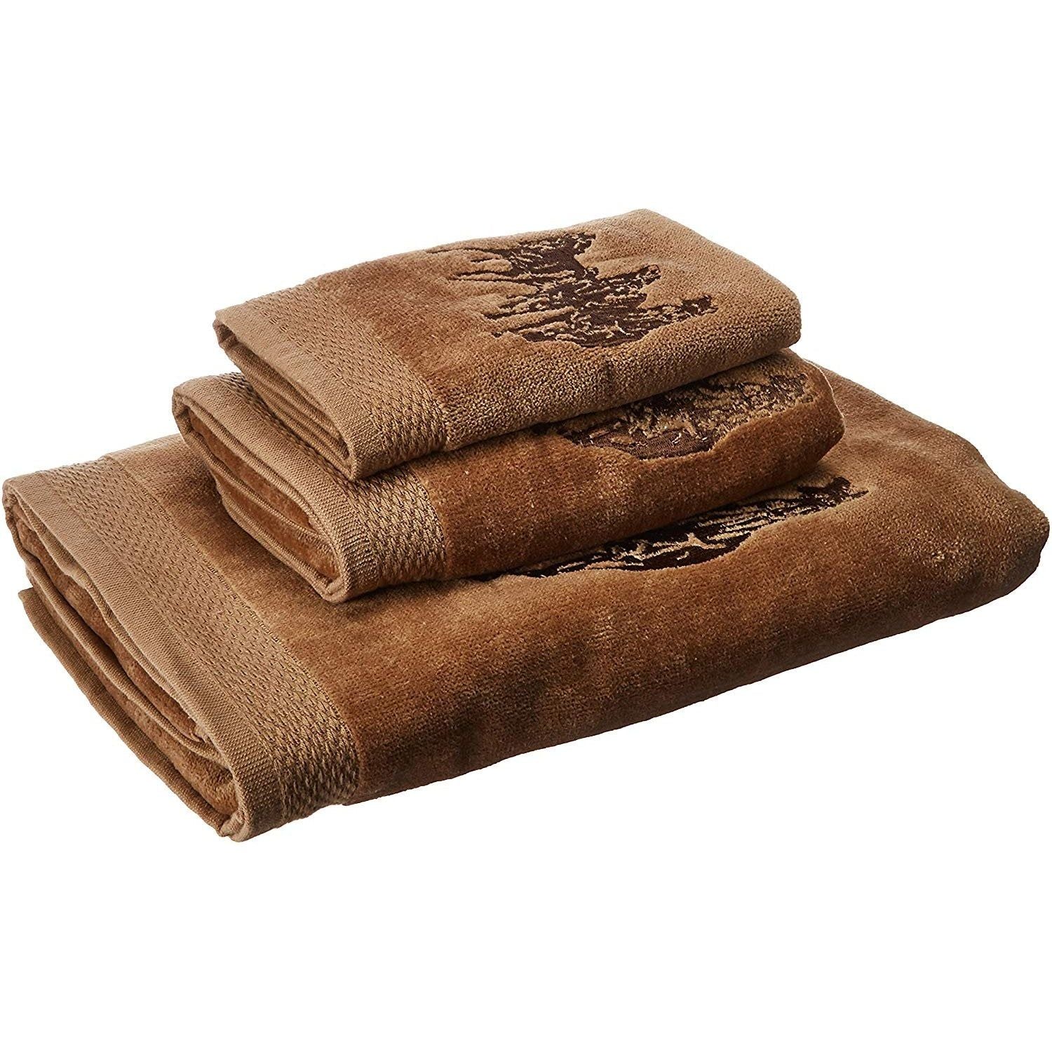 Western Horse - Embroidered 3-Horse Towel Set (Set of 3), 2 Per Carton - Mocha