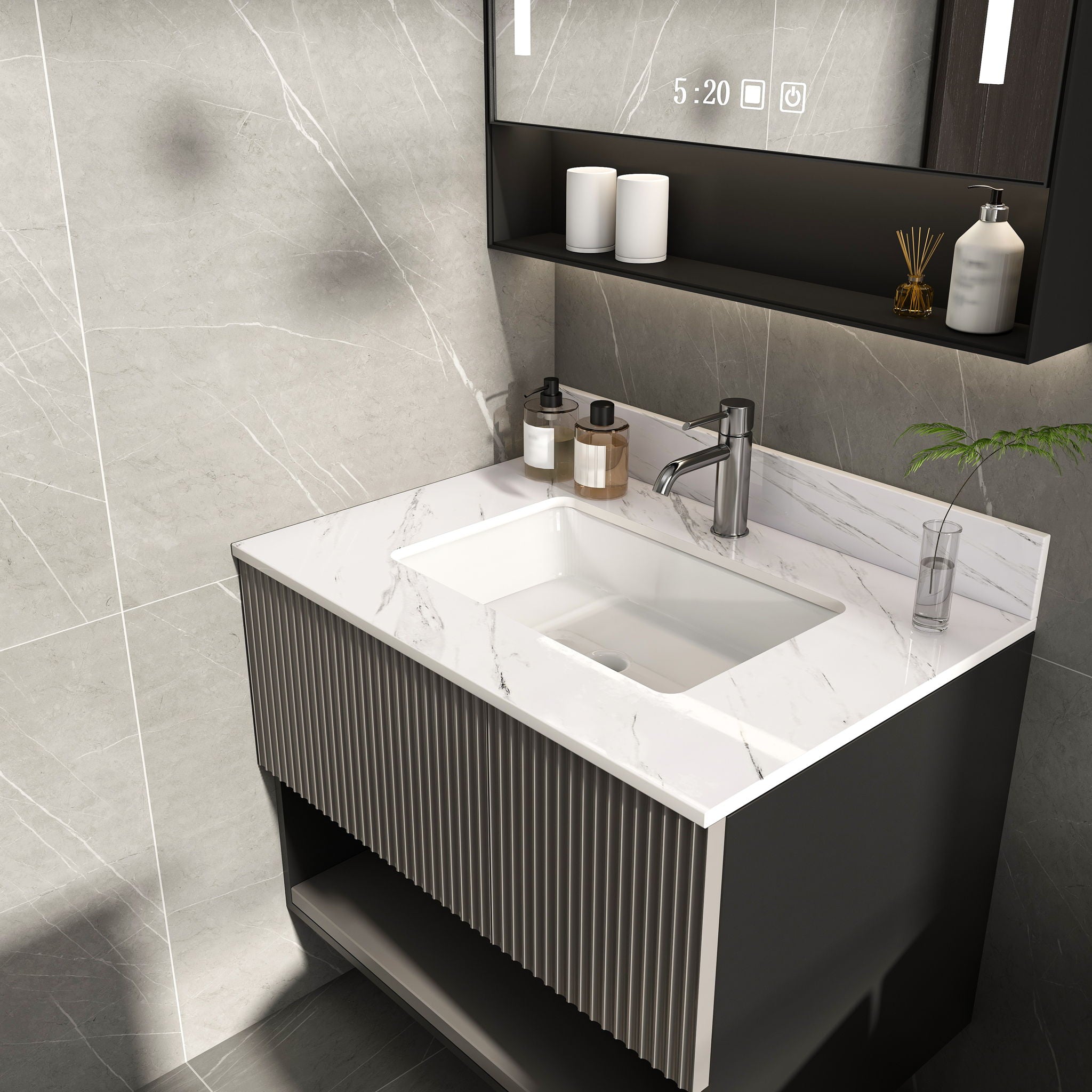 Bianco Carrara Venato Marble Vanity Top With Pre Drilled Faucet Hole And Undermount Sink