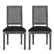 French Country Dining Chair With Rectangular Cane Backrest And Smooth Upholstered Seating
