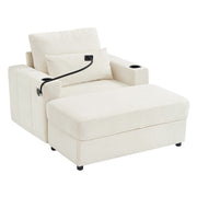 Modern Style Armchair Chaise Lounge Sofa Couch With Movable Storage Ottoman, USB Ports, Cup Holders, Phone Holder, Side Pockets