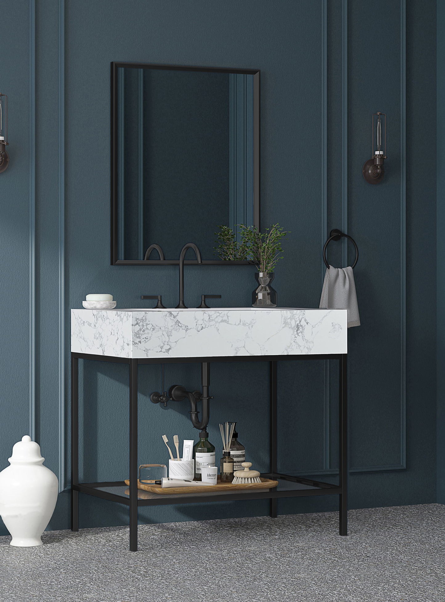 Marmo - Engineered Marble Bathroom Vanity With Black Base