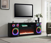 W029-TV - Fire Place TV Stand With Bluetooth Speaker, 7 Colors, RGB Downlights - Black
