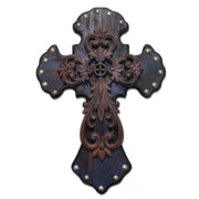 Cross - 22" x 15.5" Metal Overlay Studded Cross Wall Décor  - Deep Blue