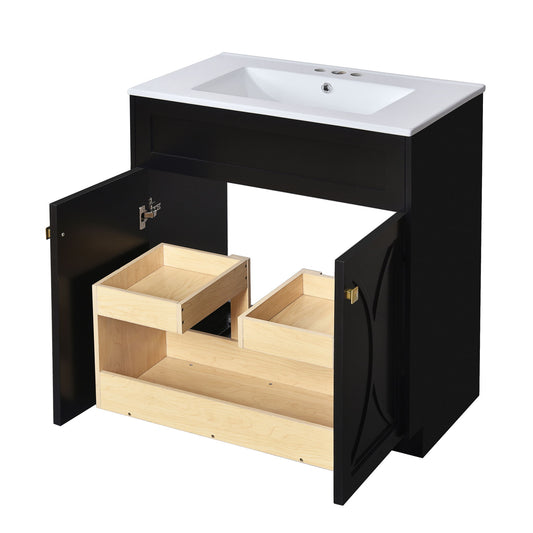 Bathroom Vanity With Sink, Freestanding Storage Cabinet With Handles, Soft Closing Doors