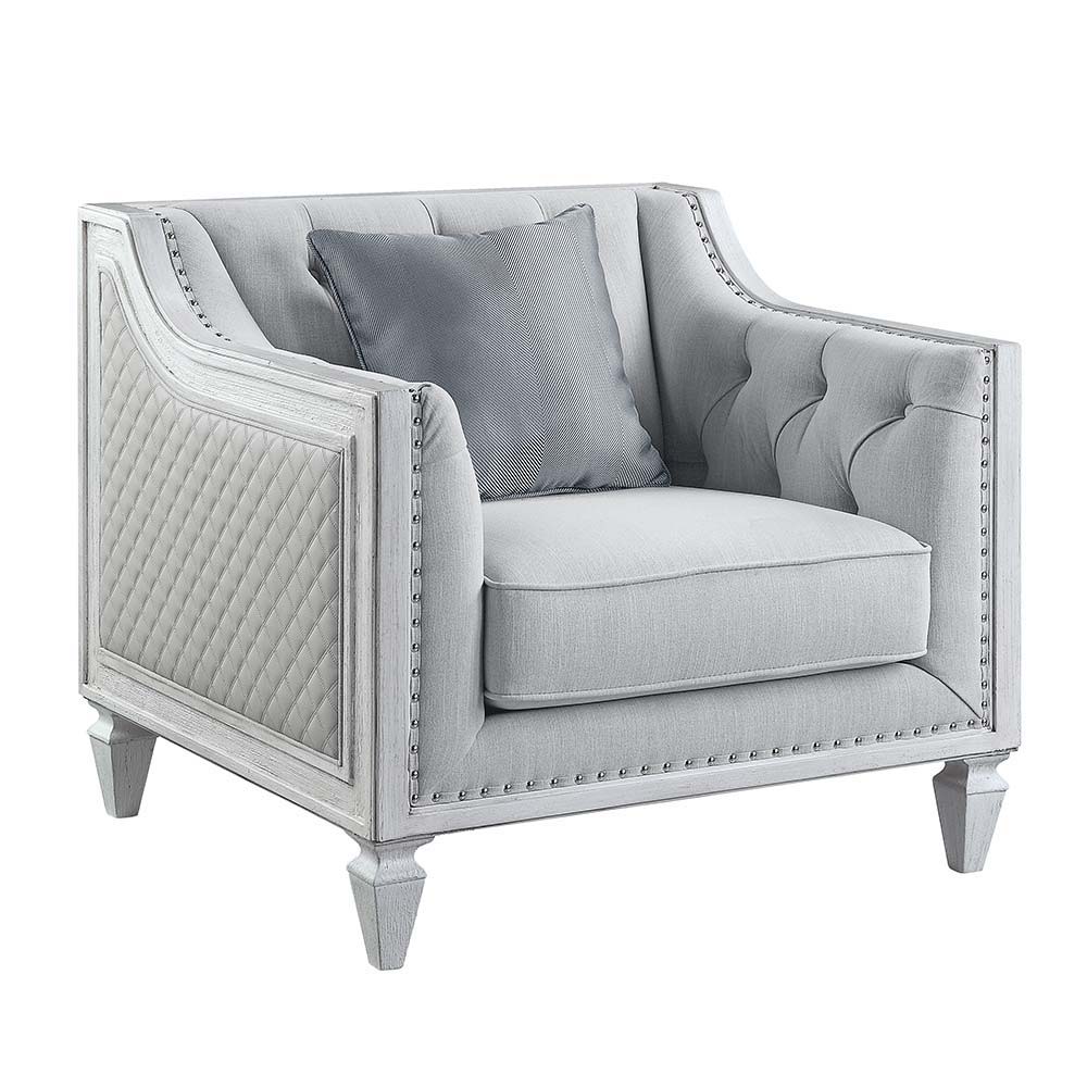 Katia - Chair - Light Gray Linen & Weathered White Finish