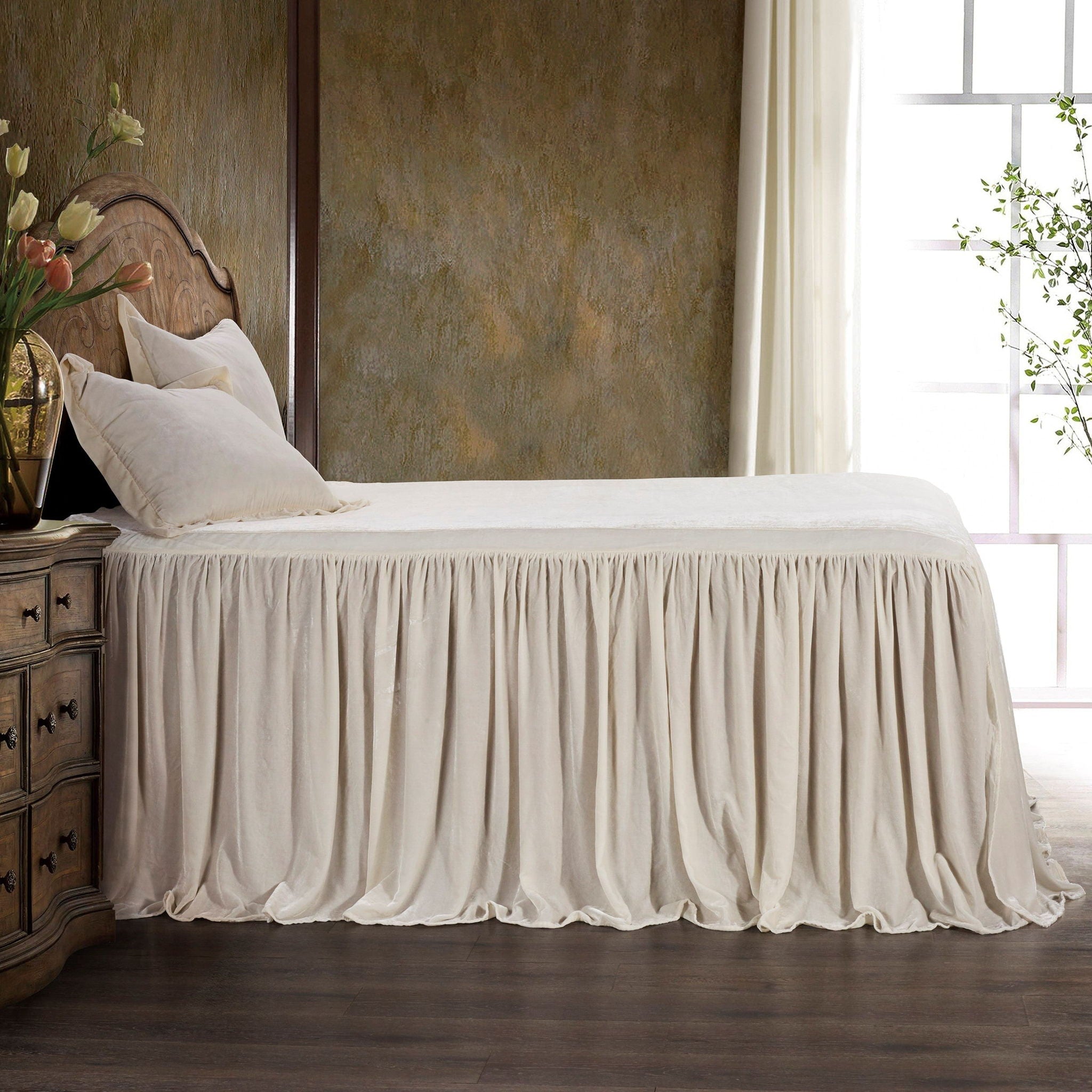 Stella - Queen Faux Silk Velvet Bedspread Set (Set of 3) - Stone