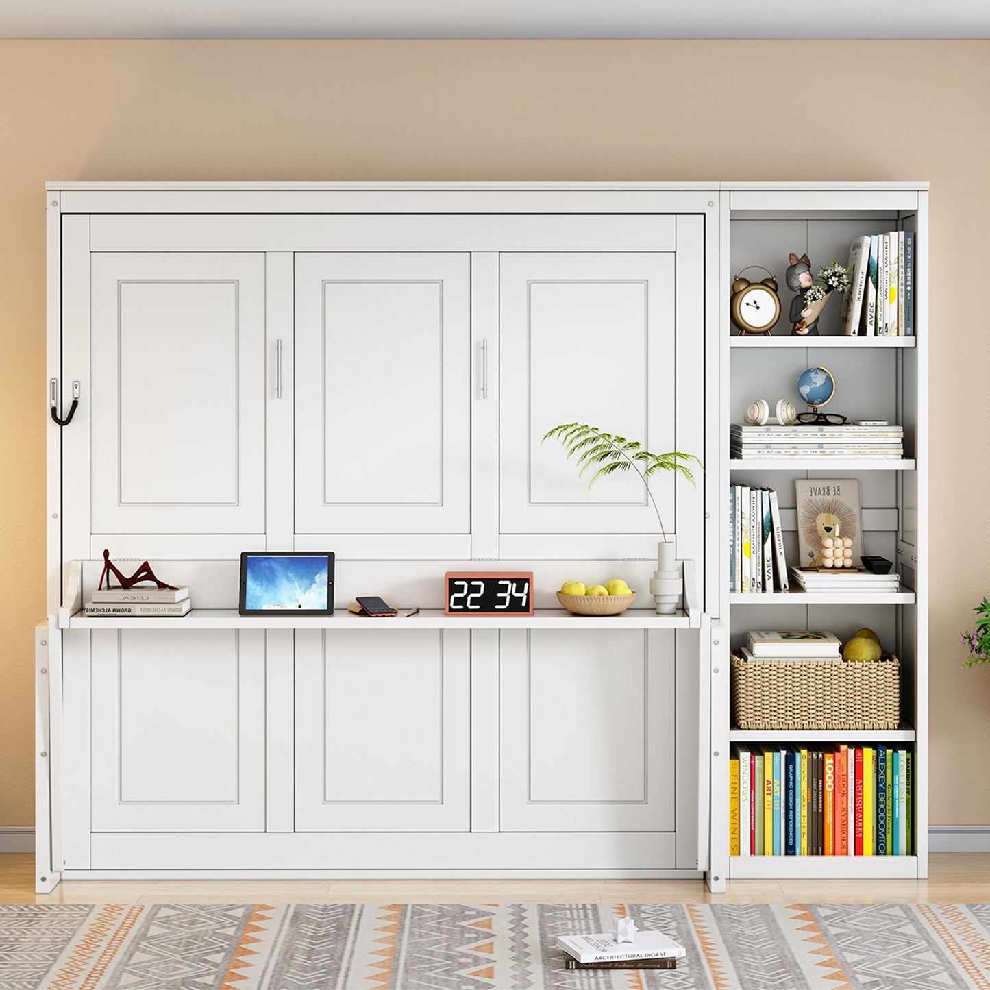 Sturdy Murphy Bed With Desk And Bookshelf