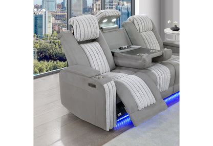 U8000 - Power Reclining Sofa With Power Headrest, Dropdown Table With Wood Trim & Reading Light & LED Light - Gray