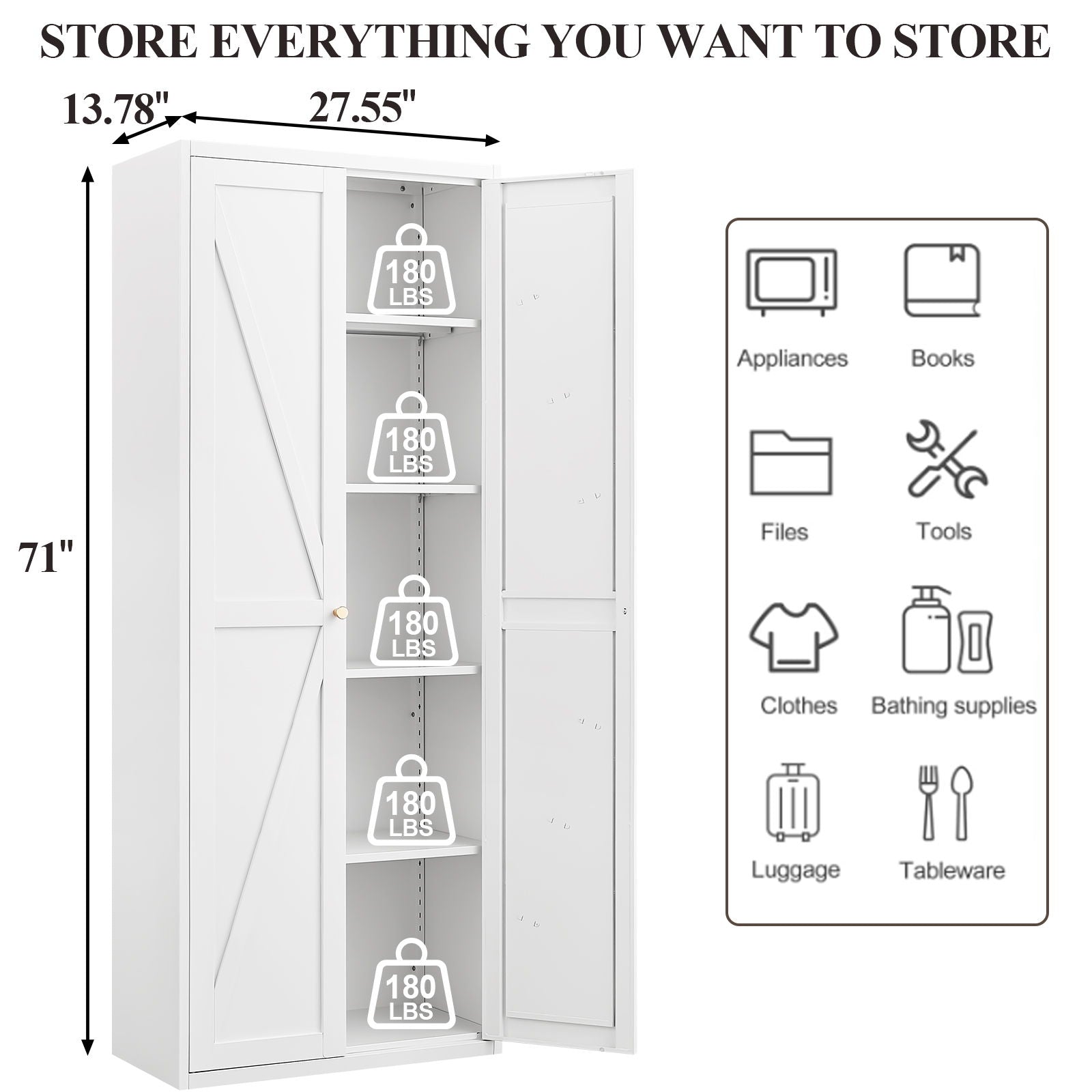 Adjustable 2 Door Storage Cabinet With Adjustable Shelves