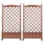 Raised Garden Bed With Trellis 2 Pack, Outdoor Planter Box & Plant Stand With Climbing Racks - Brown