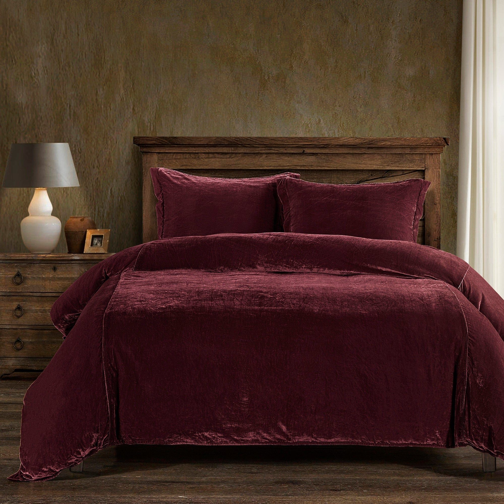 Stella - King Faux Silk Velvet Duvet Cover Set (Set of 3) - Garnet Red