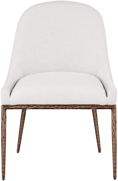 Ferro - Linen Textured Performance Fabric Upholstered Dining Side Chair - Cream / Brushed Bronze