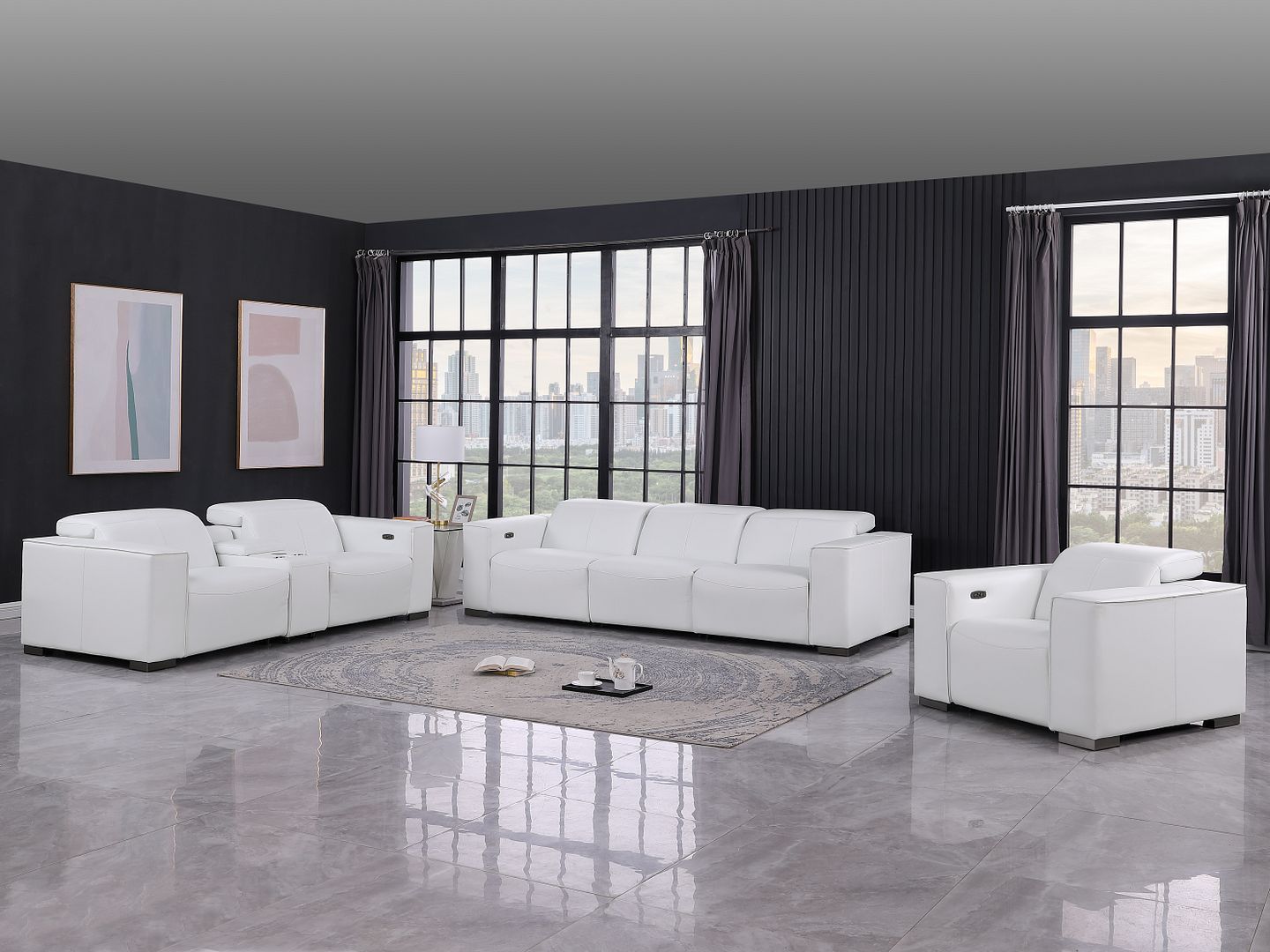 1208 - Modular Leather Set With 6 Power Recliners & Power Headrests