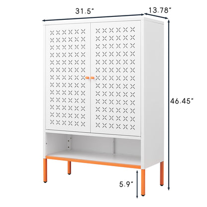 Grid Double Door Shoe Cabinet With Adjustable Compartments And Moisture-Proof Design In Metal
