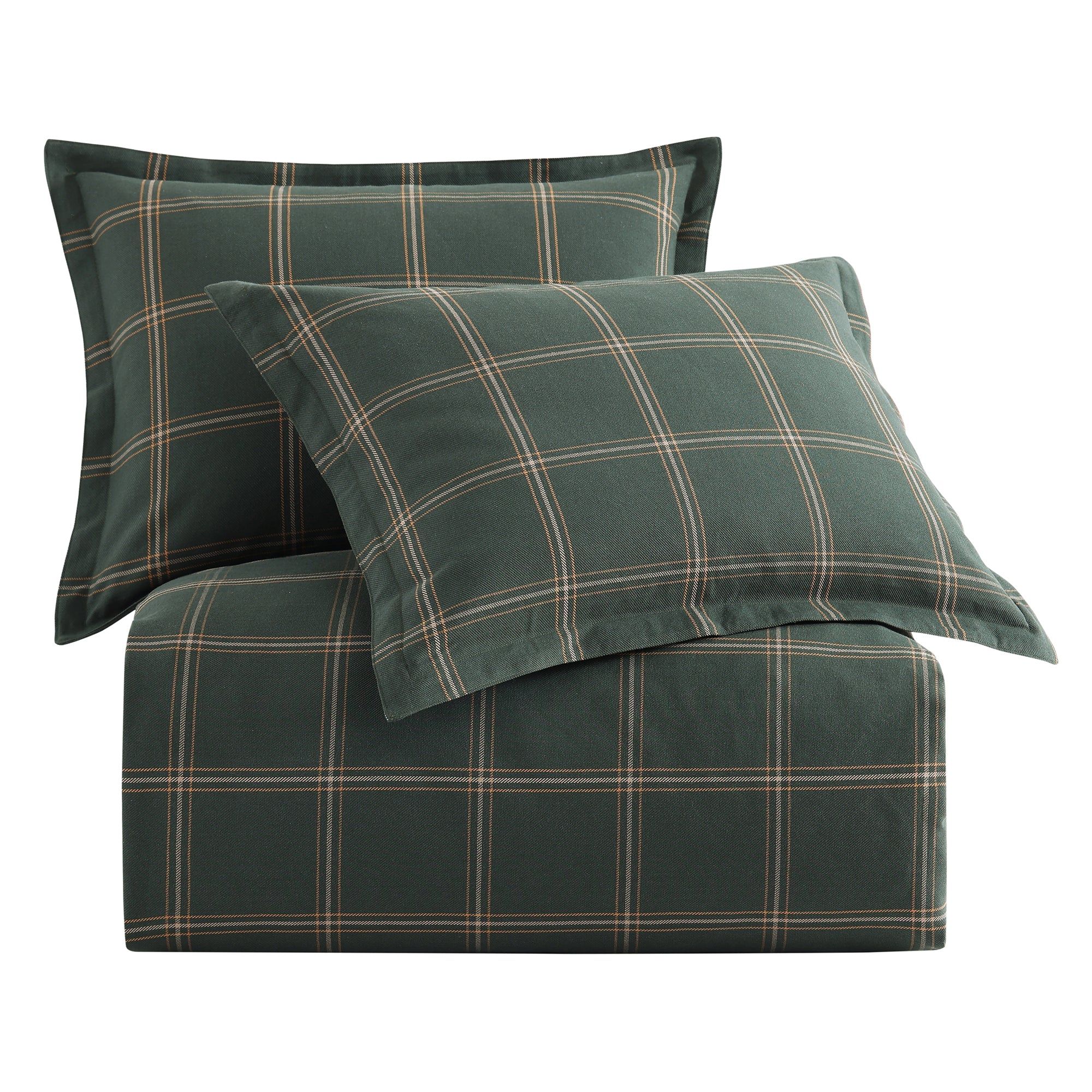 Windowpane - King Plaid Duvet Cover Set (Set of 3) - Hunter Green