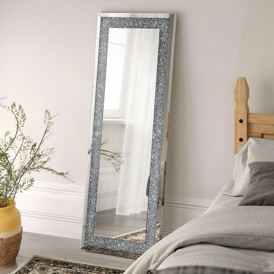 Valerie - Acrylic Crystal Floor Mirror - Silver