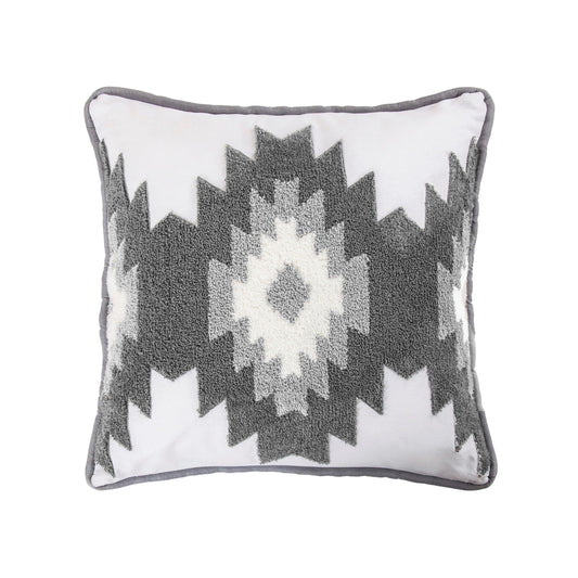 Free Spirit - Crewel Embroidered Throw Pillow - Gray / White