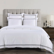 Border Embroidery - King Duvet Cover Set (Set of 3) - White / Black