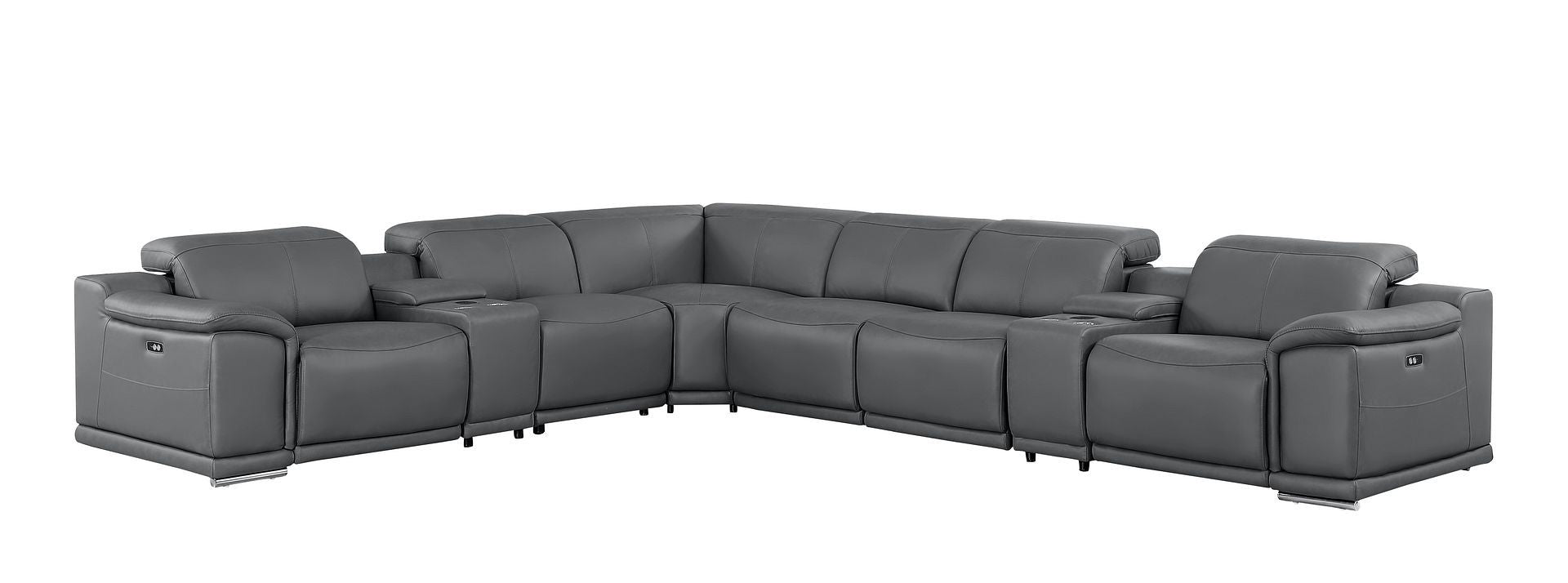 2679 - 8-Piece L-Shaped Power Reclining Sectional In Genuine Leather (3 Recliners)