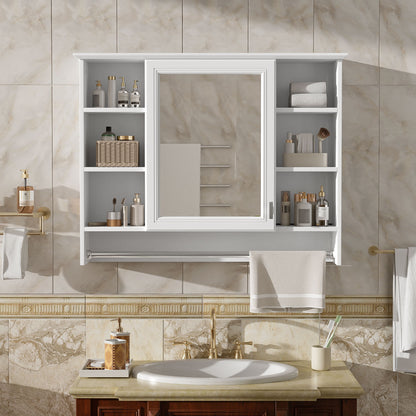 Modern Wall Mounted Mirror Cabinet With Adjustable Shelf, Soft Close Door, And Towel Bar