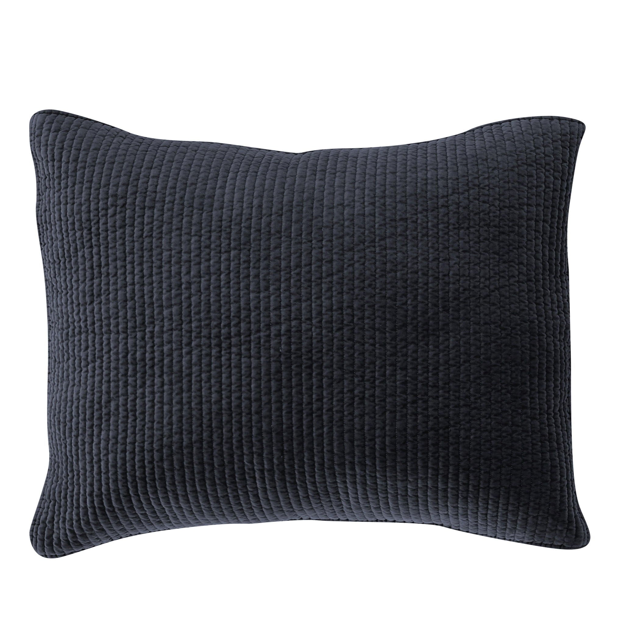 Stonewashed Cotton Velvet - 21" x 27" Quilted Pillow Sham - Navy