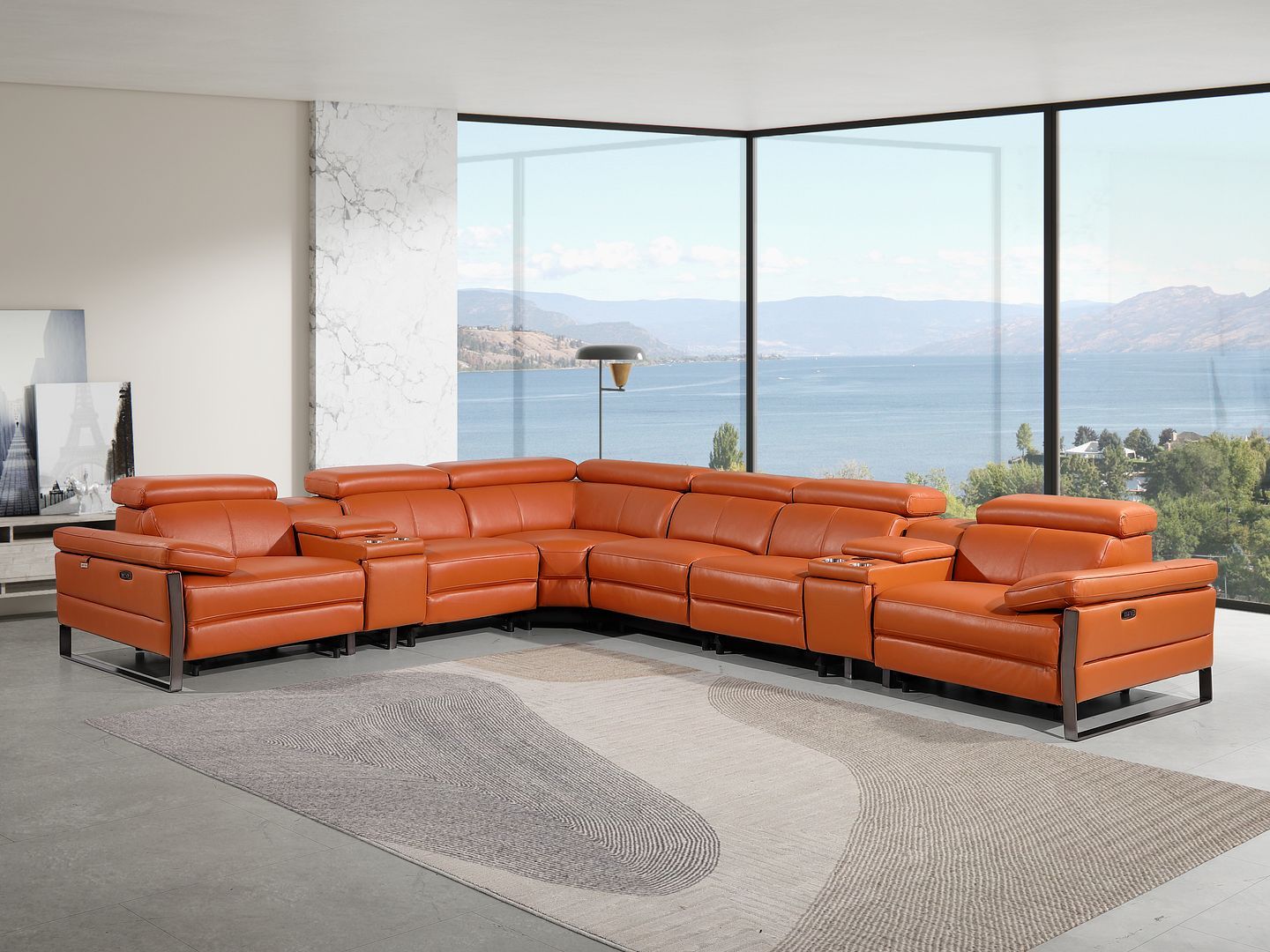 1246 - 8-Piece L-Shaped Modular Power Reclining Sectional With 3 Power Recliners And Power Headrests