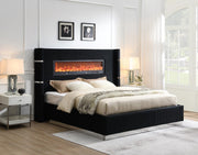 B543 - Velvet Bed With Fireplace & Bluetooth Speaker & USB