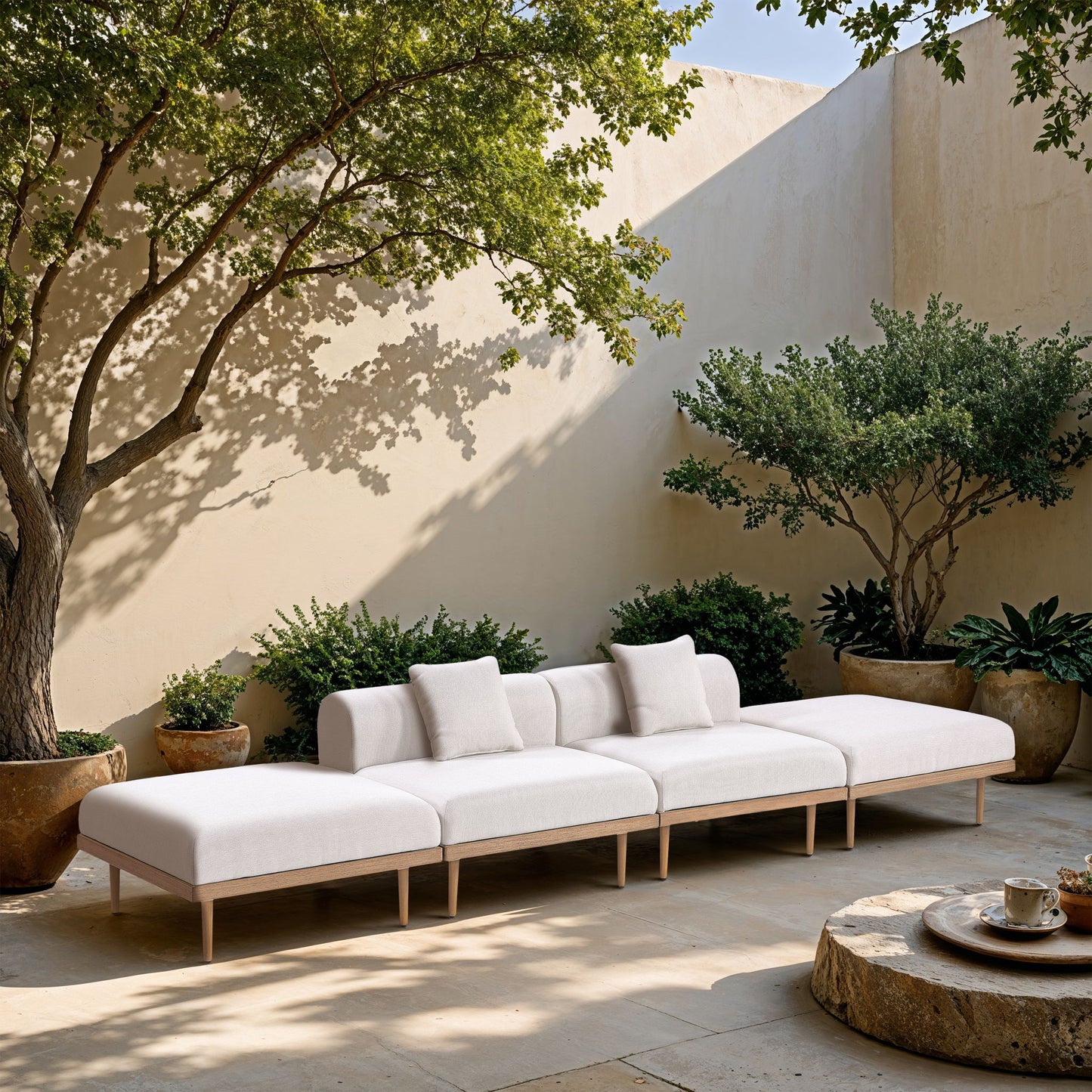 Laguna - 4 Piece 142" Outdoor Patio Armless Modular Sofa With 2 Backless Seats