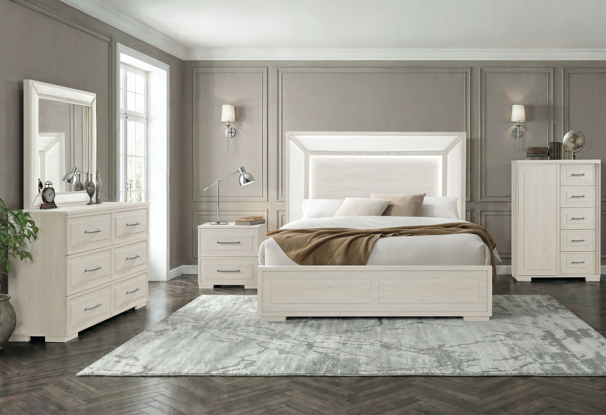 Clara - King Bed With LED - Beige
