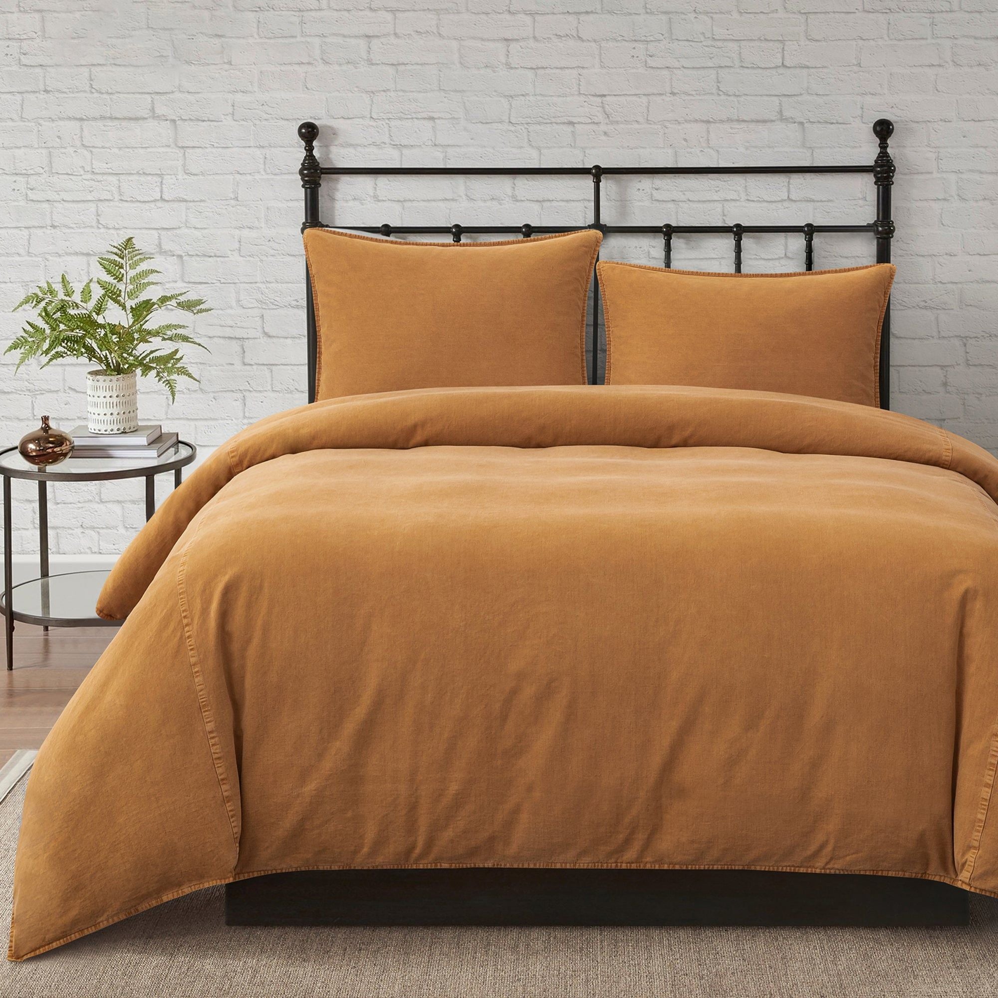 Cotton Canvas - Queen Stonewashed Duvet Cover Set (Set of 3) - Terracotta